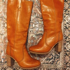 Vintage Real Leather Knee High Heeled Boots